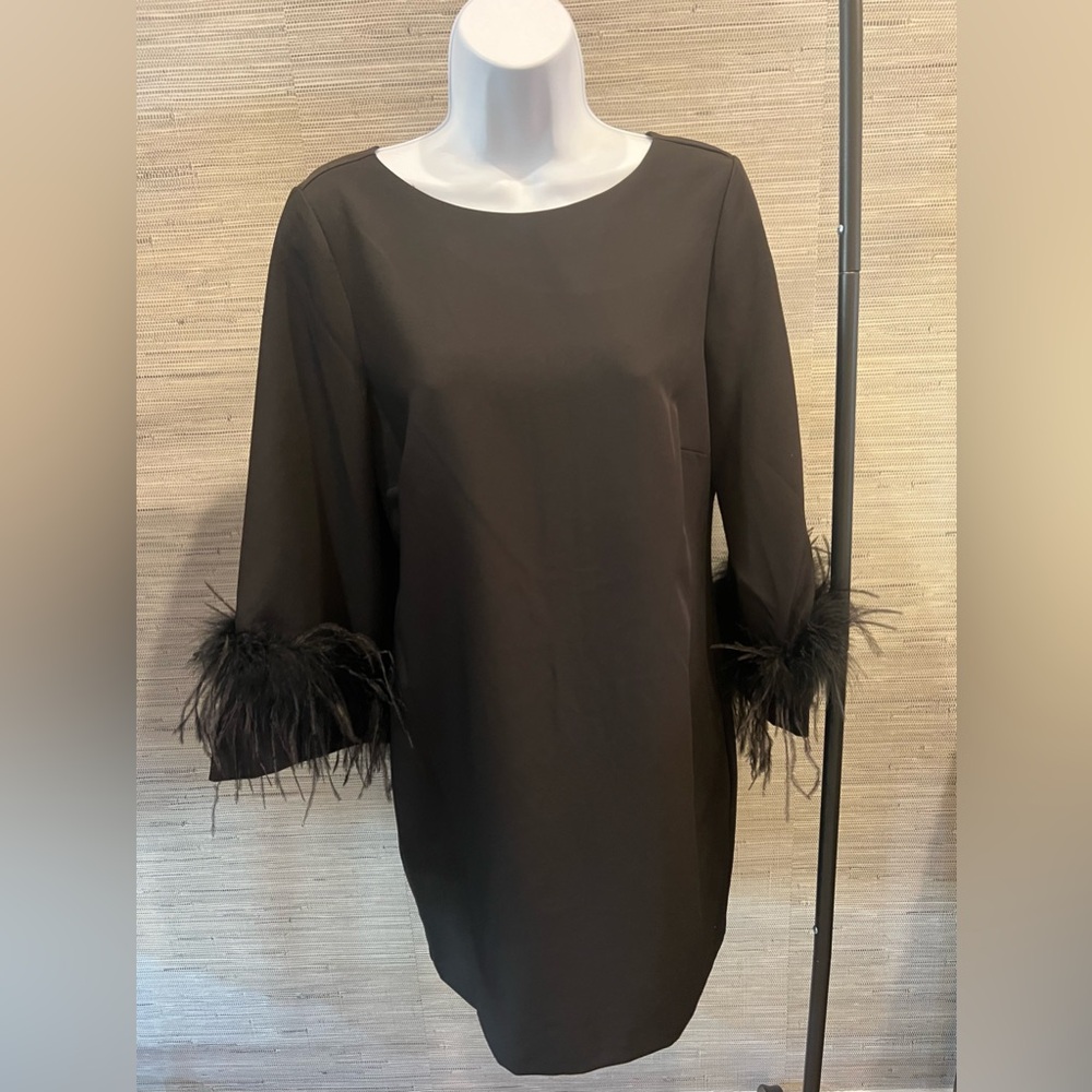 Sam Edelman NWT black dress with feather trim. NWT